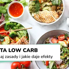 Kolorowe miski z sałatkami i grillowanym mięsem, idealne dla diety, która nie ma węglowodanów.