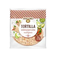 Opakowanie tortilli wieloziarnistej Dan Cake. Czy tortilla wieloziarnista jest zdrowa? Tak, to świetna baza do zdrowych wrapów z awokado i warzywami.