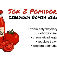 Sok pomidorowy - czerwona bomba zdrowia. Niska zawartość cukru, co wpływa na niski sok pomidorowy indeks glikemiczny. Działa antyoksydacyjnie, obniża ciśnienie.