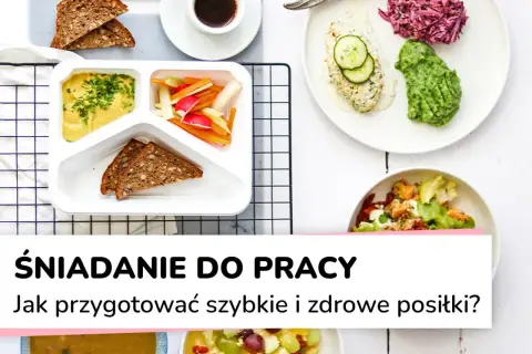 Pyszne, białkowe śniadanie do pracy: hummus, warzywa i pełnoziarniste pieczywo. Idealne na szybki start dnia.