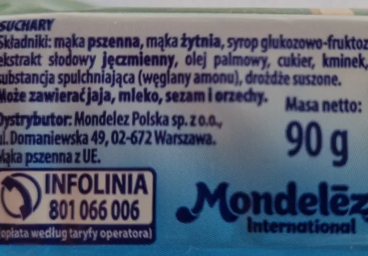 Składniki sucharów: mąka pszenna, żytnia, syrop glukozowo-fruktozowy, olej palmowy, cukier, kminek, sól. Czy suchary beskidzkie są zdrowe?