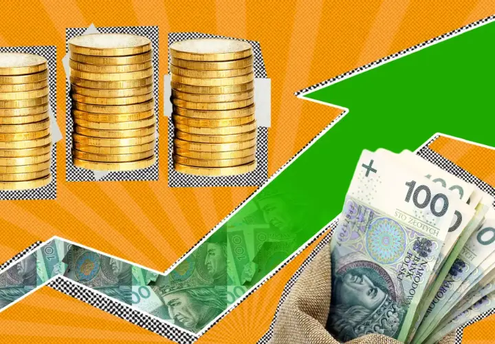 Złotówki rosną! Ile kosztuje 18 na 30 osób w 2026? Stosy monet i banknotów symbolizują wzrost wartości.