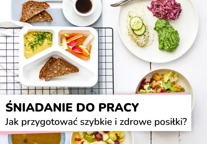 Pyszne, białkowe śniadanie do pracy: hummus, warzywa i pełnoziarniste pieczywo. Idealne na szybki start dnia.