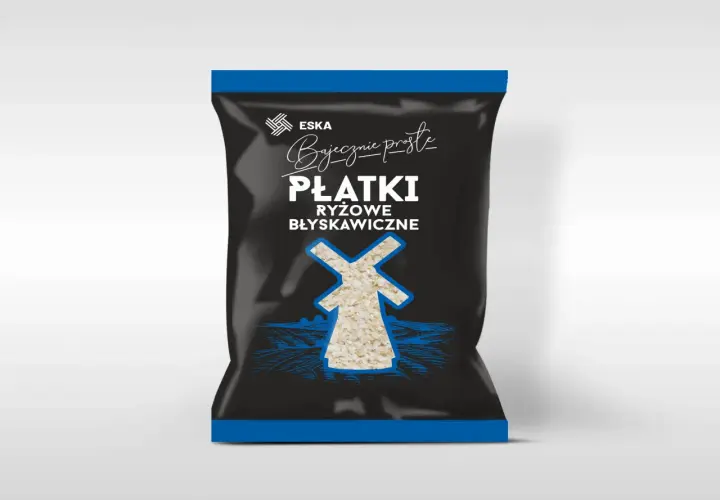 Opakowanie płatków ryżowych błyskawicznych ESKA. Czy płatki ryżowe błyskawiczne są zdrowe? Ten produkt może być częścią zdrowej diety.