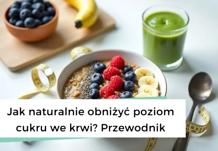 Zdrowy posiłek z owocami i zielonym koktajlem. Poznaj domowy sposób na obniżenie cukru we krwi.