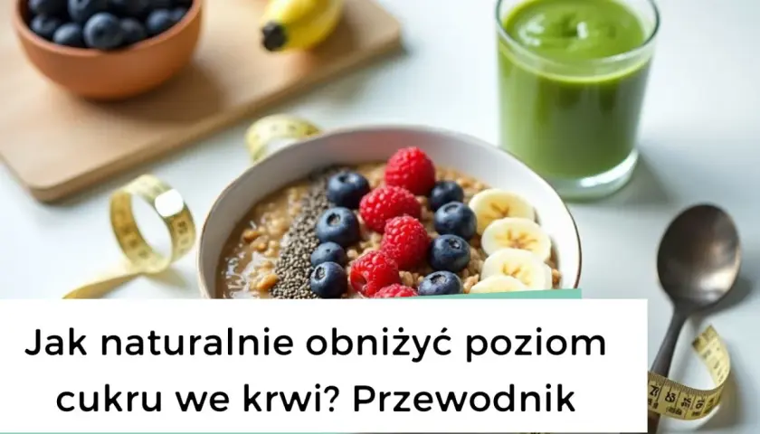 Zdrowy posiłek z owocami i zielonym koktajlem. Poznaj domowy sposób na obniżenie cukru we krwi.