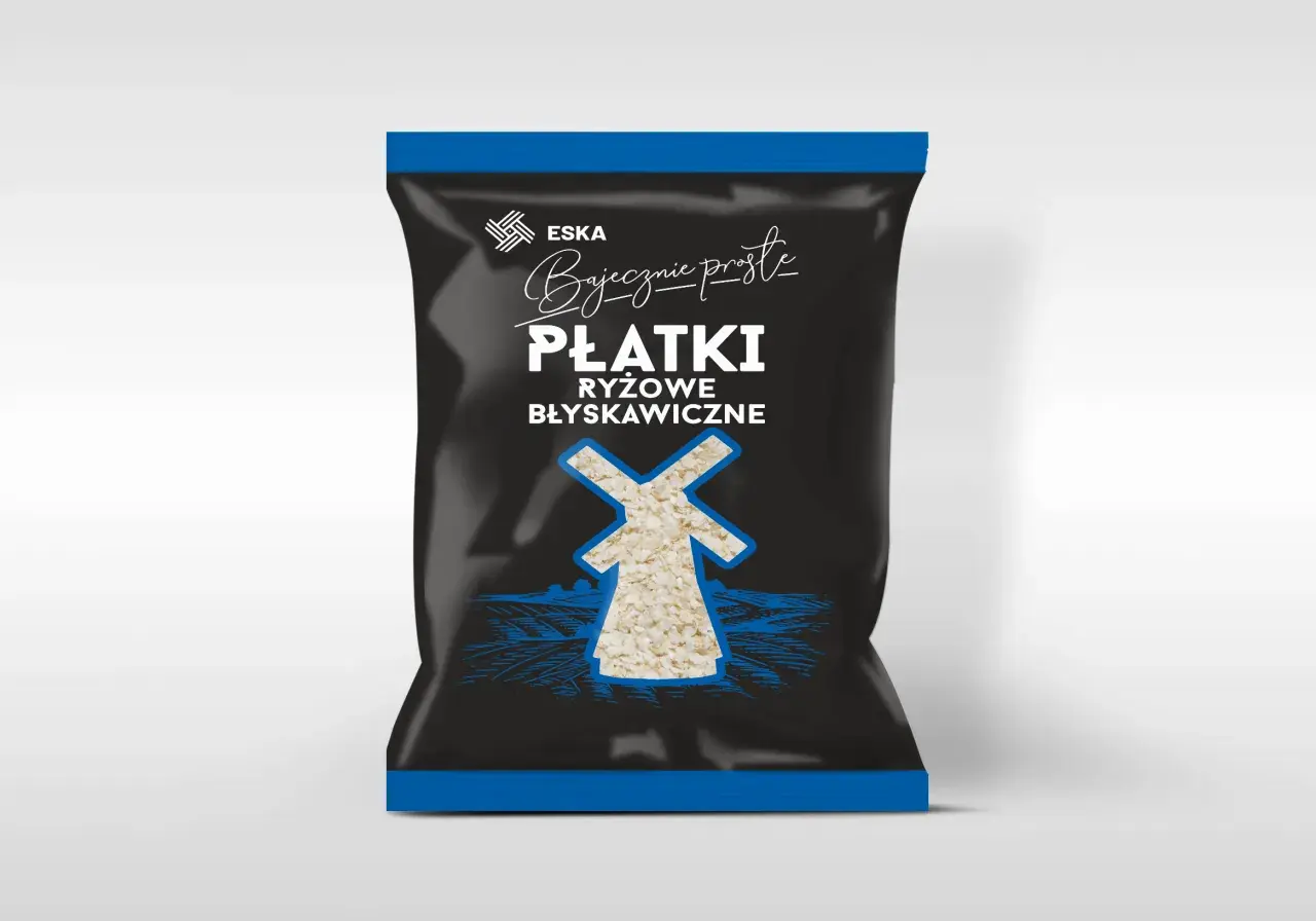 Opakowanie płatków ryżowych błyskawicznych ESKA. Czy płatki ryżowe błyskawiczne są zdrowe? Ten produkt może być częścią zdrowej diety.