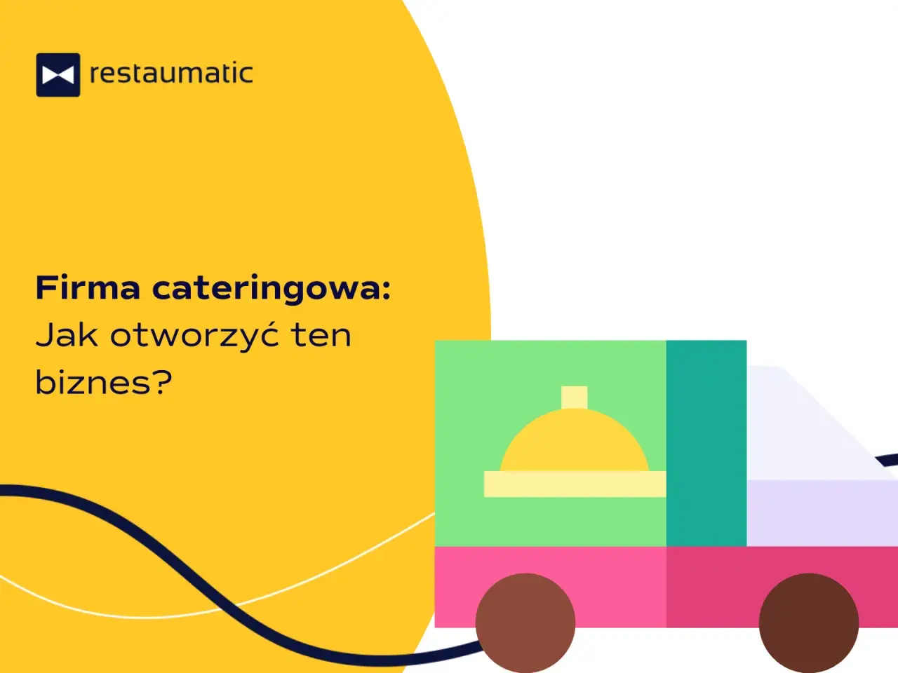 Firma cateringowa: Jak otworzyć ten biznes? Ilustracja przedstawia stylizowaną ciężarówkę dostawczą z symbolem jedzenia.