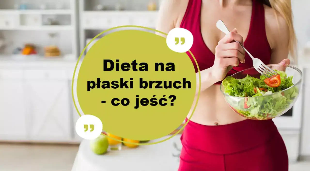 Kobieta w czerwonym stroju sportowym je sałatkę. Tekst: 