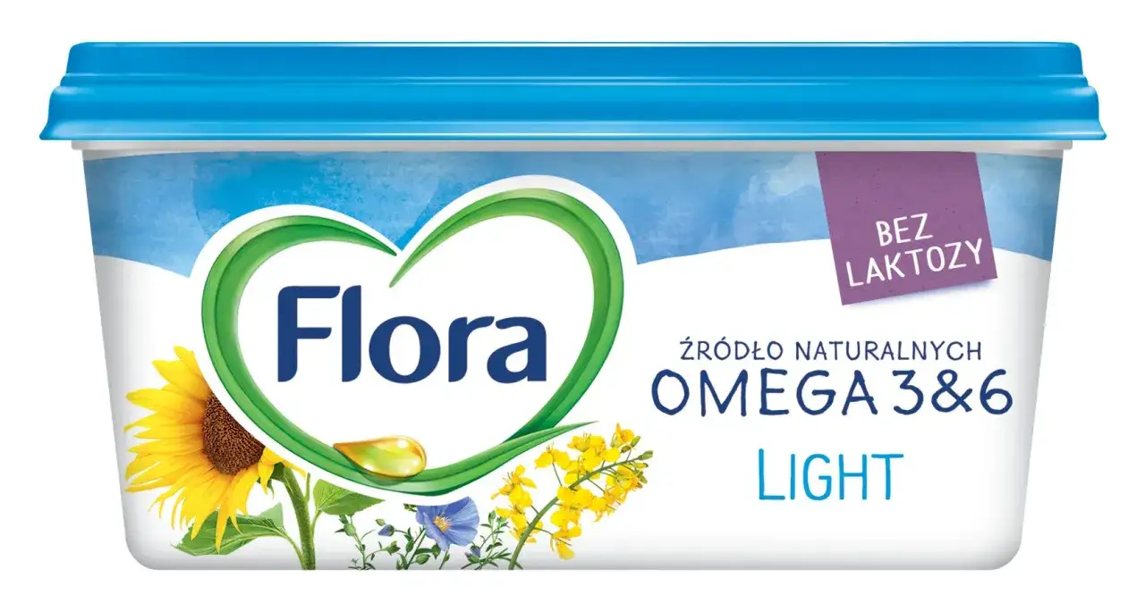 Margaryna Flora Light, źródło Omega 3 i 6, jest bez laktozy. Idealna dla osób z nietolerancją.