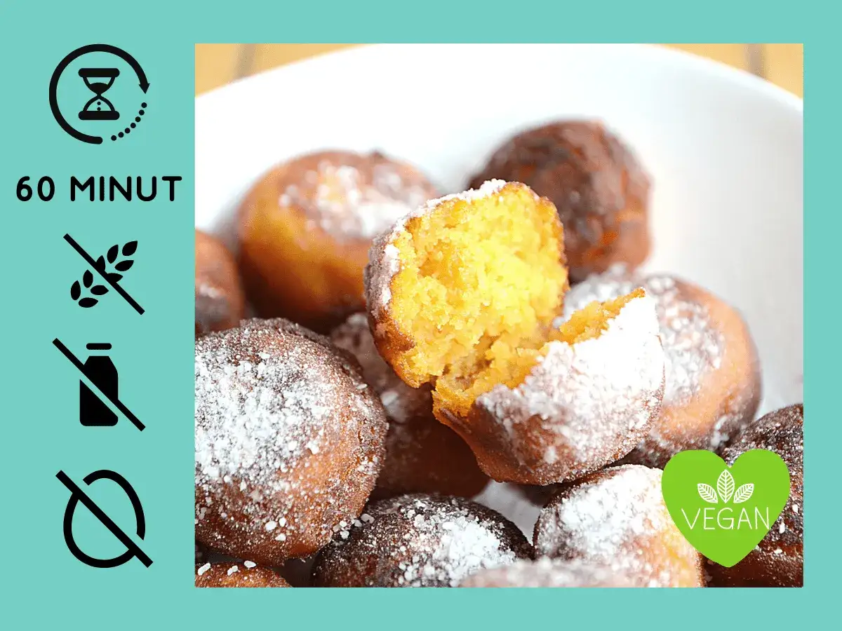 Pyszne, puszyste paczki z batatów, posypane cukrem pudrem. Idealne na szybką, wegańską przekąskę.