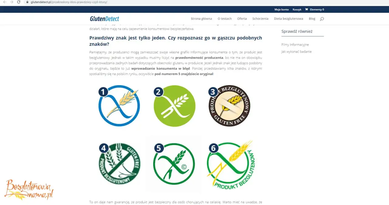 Sześć znaków informujących o produktach bezglutenowych. Czy ryż ma gluten? Sprawdź oryginalny znak nr 5.