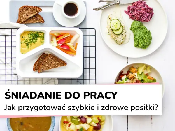 Pyszne, białkowe śniadanie do pracy: hummus, warzywa i pełnoziarniste pieczywo. Idealne na szybki start dnia.
